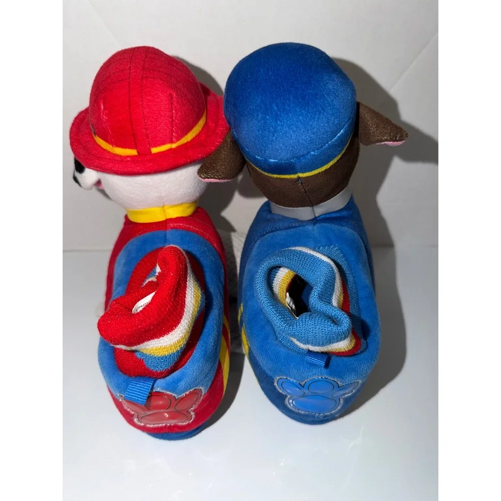 Paw Patrol Chase Marshall Kids Plush Slippers Blue Red Size 5-6 House Shoes